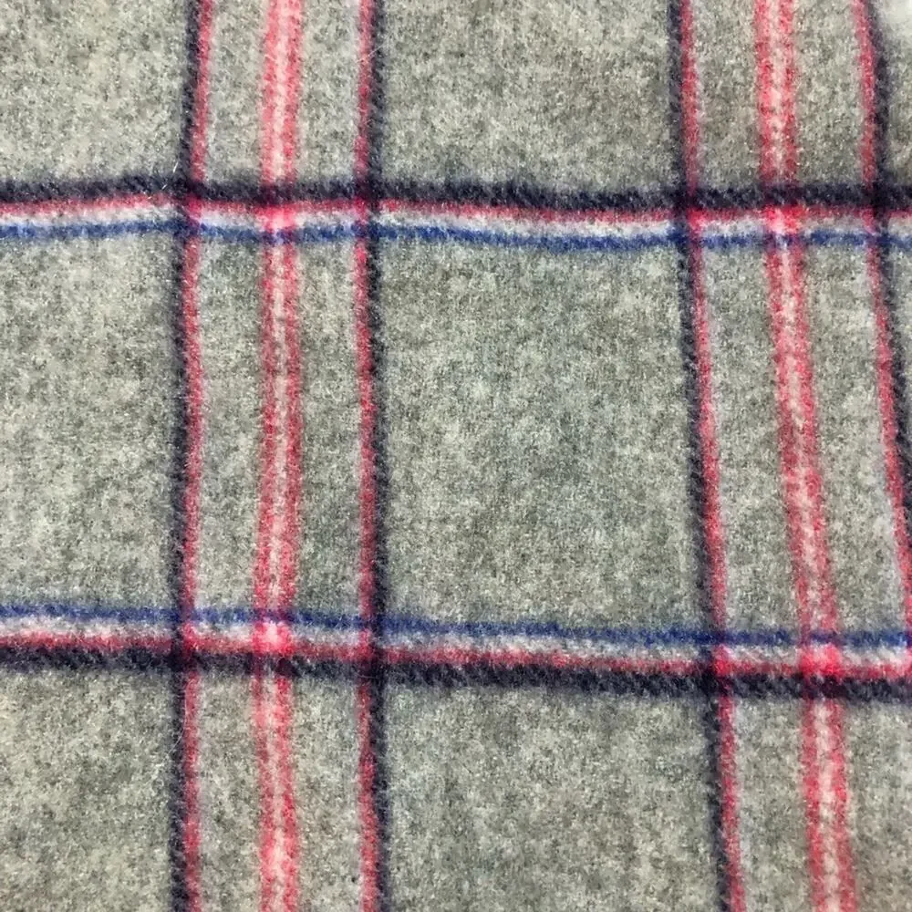 Neumann Marcus cashmere plaid grey purple pink fringe scarf 11.5”x56”